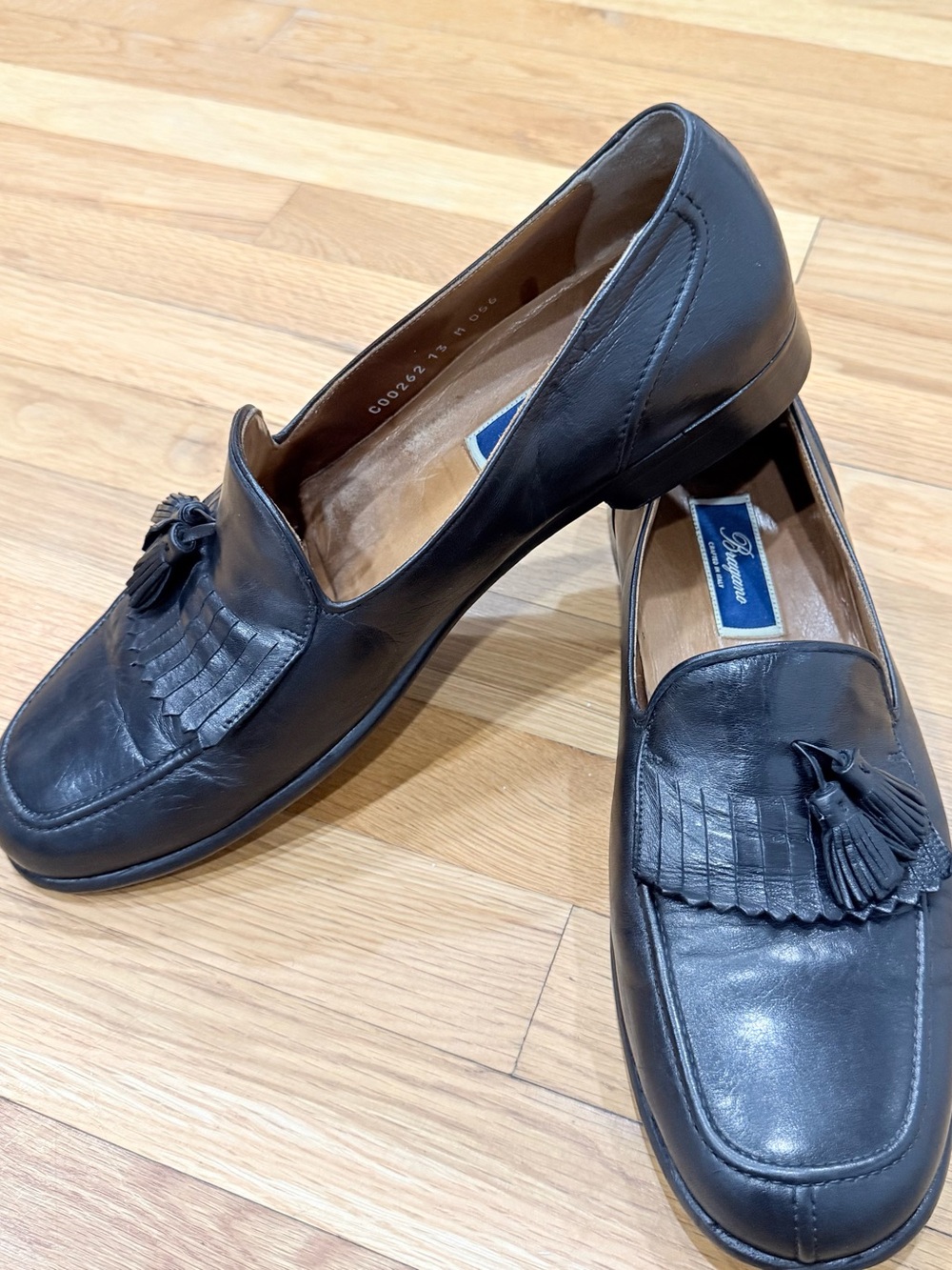 Bragano by Cole Haan Men's Black Leather Kiltie Tassel Loafers 13
